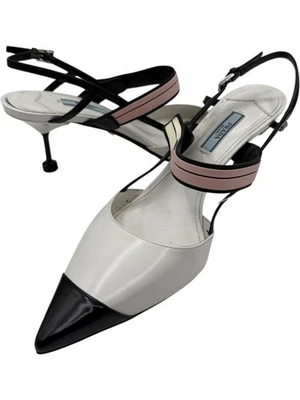 Tacones de gatito de charol blanco, negro y rubor Prada - talla 39,5 Foto 1 de 4