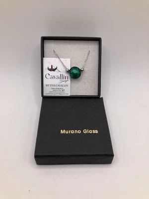 Hand Blown Venetian Murano Glass Jewelry Necklace Silver Tone Green Glass - Image 1 of 4