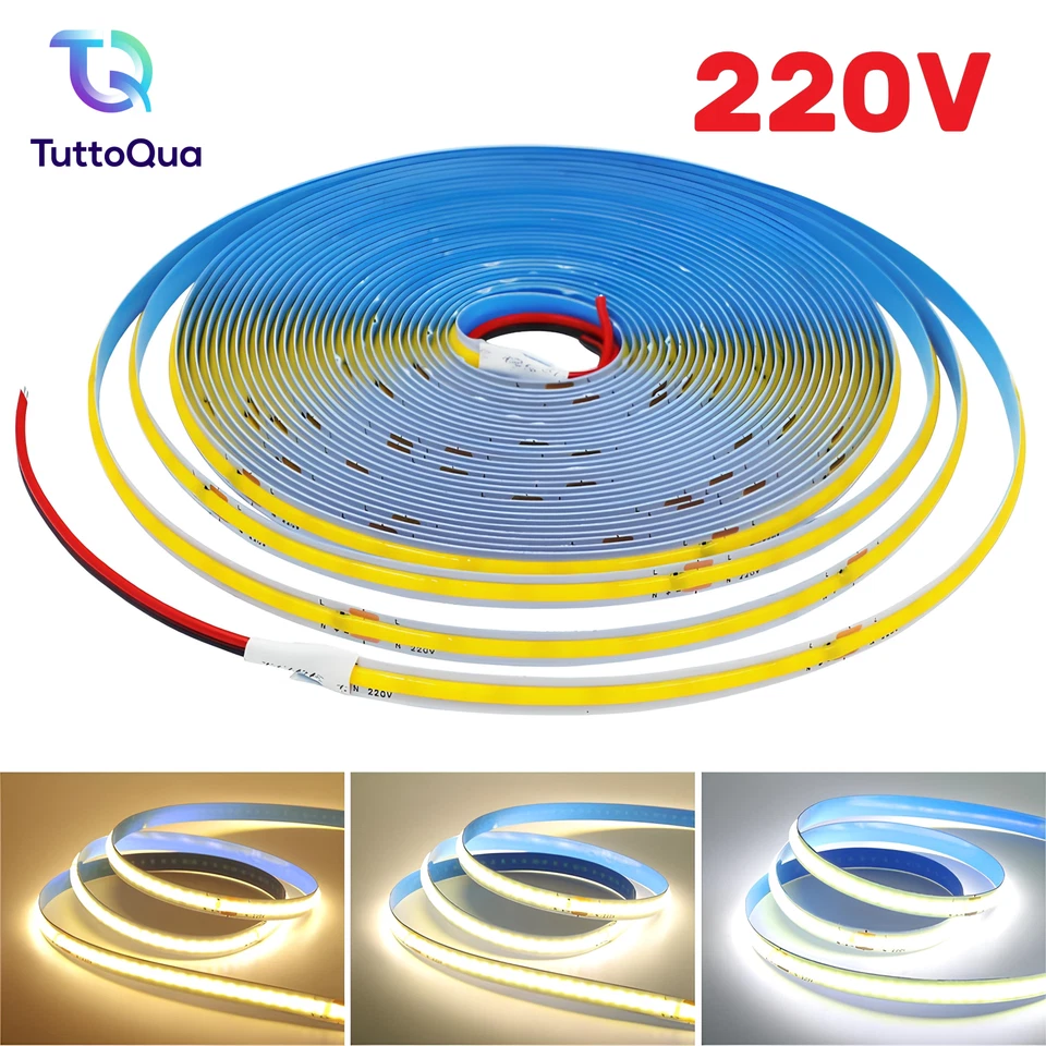 Striscia LED 220V COB Alta Luminosità 2835 Decorazioni Luce Bianca Adesiva - Immagine 1 di 4
