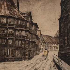 Richard Preusse Hildesheim Kirche Andreaskirchhof signiert Farblithografie 1914 - Bild 1 von 3