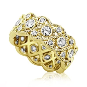 8mm Gold Plated Silver 1.75ct CZ Wedding Band Vintage Eternity Ring set size5 - Picture 1 of 6