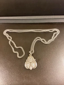 Vintage Sterling Silver 3 Way Miraculous Catholic Medal On Chain 13” - Bild 1 von 3