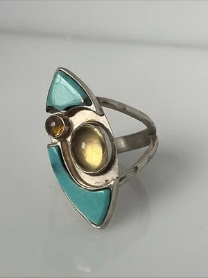 IMPRESIONANTE ANILLO JAY KING DTR TURQUESA Y AMARILLO CITRINO ESTERLINA TALLA 10 4c Foto 1 de 4