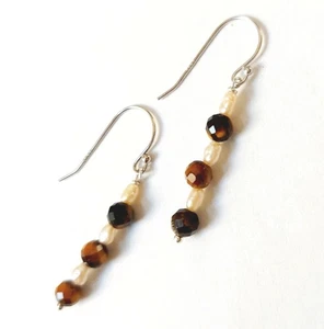 Ohrringe Ohrhänger 925 Silber mit Tigerauge Steinen und Perlen Weihnachtsidee - Bild 1 von 5