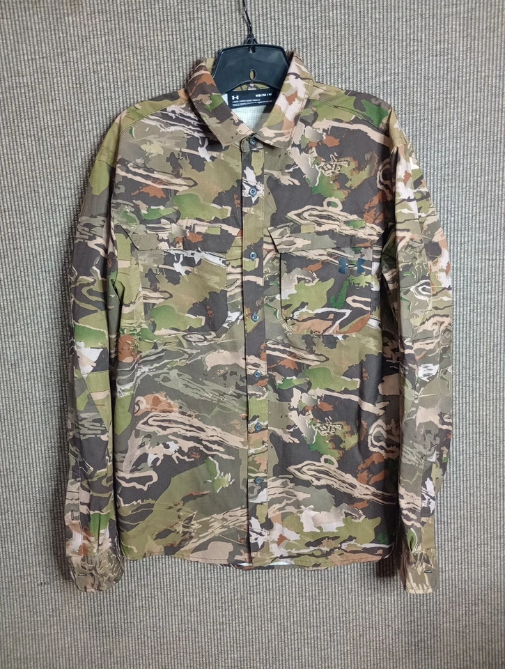 Under Armour Mens M Button Down Armour Vent Camo Field Heatgear Loose Fit EUC - Image 1 of 4