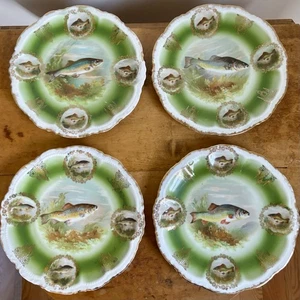 Vintage PM Bavaria Fish Plates, 9” Diameter, 24K Gold Gilt, Set of 4, RARE - Picture 1 of 11