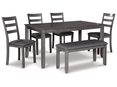 Ashley Furniture Bridson Charcoal Dining Table and Chairs with Bench - Set of 6 - Image 1 of 4