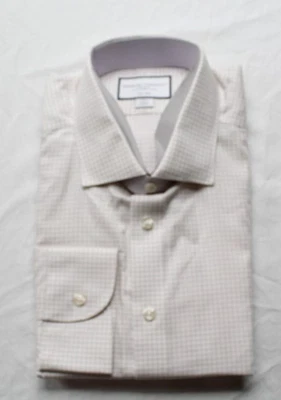 Camisa de vestir Charles Tyrwhitt para hombre ajustada de algodón y lino a cuadros NN7 17/36 Stone nueva con etiquetas Foto 1 de 4