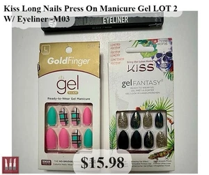 Gel de manicura Kiss Long Nails Press On LOTE 2 con delineador de ojos -M03 - Imagen 1 de 3