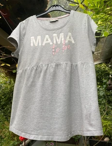 Umstandsmode T-Shirt, grau mit Aufschrift, Bio-Baumwolle, Gr. 44/46 - Bild 1 von 2