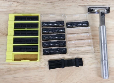 Vintage 1980’s Gillette Atra Stainless Steel Cartridge Razor Handle W/ 13 Blades - Image 1 of 4