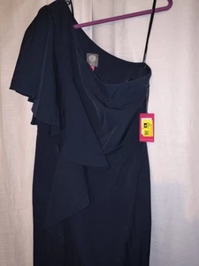 Vince Camuto Kleid Größe 14 marineblau eine Schulter gerafft Oberschenkelschlitz Orig 248 $ - Bild 1 von 8