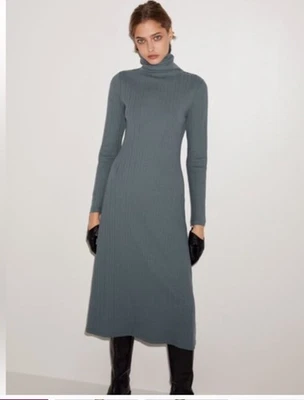 Zara Women’s Ribbed Turtleneck Long Sleeve Maxi Cotton Dress Sz XL - Image 1 of 4