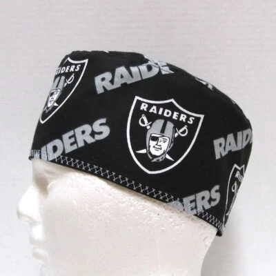 Raiders Mens Scrub Cap, Skull Cap, Surgical Cap, Chemo Hat, One Size - Image 1 of 4