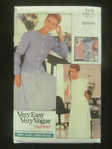 VOGUE PATTERN - 7119 LADIES JACKET TOP SLEEVE PLEATS SKIRT FLARED 12-16 USED - Picture 1 of 2