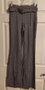 Bershka Dress Pants Slacks Houndstooth pattern 28" waist Flare Leg Split - Picture 1 of 7