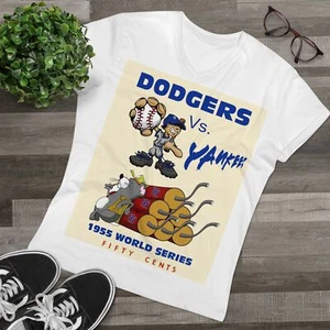   Camiseta retro Dodgers Vs Yankees Programa Serie Mundial Arte Béisbol Cuello en V - Imagen 1 de 6