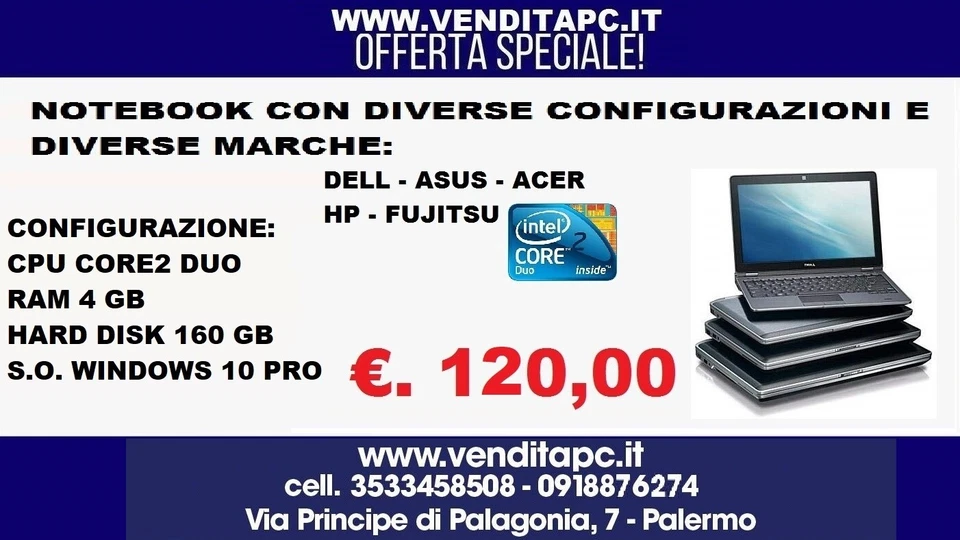 NOTEBOOK COMPUTER PORTATILE USATO RICONDIZIONATO RAM 4GB HDD 160GB W10P GARANZIA - Immagine 1 di 4
