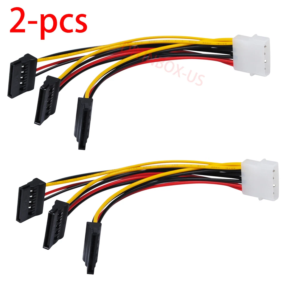 2x 4 Pin Male IDE Molex to 3 SATA Female Splitter HDD Power Adapter Cable - Image 1 of 4