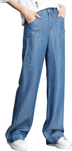 Women Chic High-Rise Wide Leg Jeans Long Palazzo Denim Pants - Picture 1 of 5