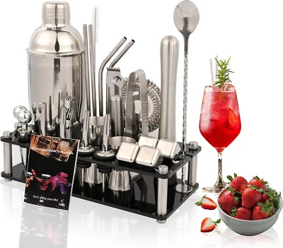Bartender Kit 26 PC Complete Cocktail Shaker Tool Set Stainless Steel with Stand - Image 1 of 4