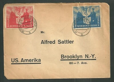 Vintage 1951 Germany DDR Postal Cover Scott #80 & 81 Sent to Brooklyn NY - Image 1 of 2