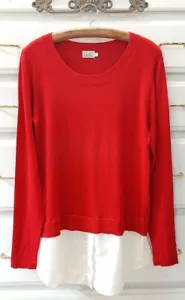 NWT Cielo Sz L Knit Pullover Sweater Tunic Top Layered Blouse Red/Ivory Classic - Picture 1 of 6