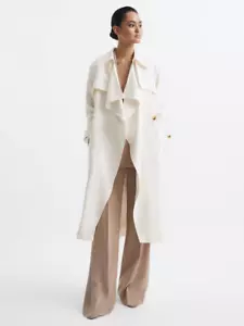 NEW REISS Eden Belted Trench Coat in Ivory SZ 10 #LT6 - Picture 1 of 11
