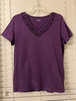 Camisa Blusa Top Ediciones Básicas Para Mujer Mediana Púrpura Algodón Volantes Cuello en V Foto 1 de 4
