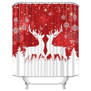 Christmas Style Bathroom Shower Curtain Waterproof Shower Curtain + 12pcs Hooks - Picture 1 of 6