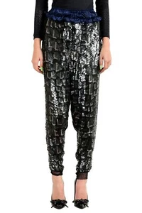 Just Cavalli Women's Dark Blue Sequin Embroidered Pants US S IT 40 - Picture 1 of 4