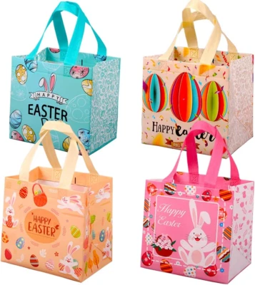 Easter Tote Bags with Handles, Non-Woven Reusable Gift Bag Bunny Easter Egg Hunt - Image 1 of 4