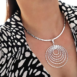 Large 925 Sterling Silver Circle Pendant Hallmarked Multi Hammered Round Drops - Picture 1 of 6
