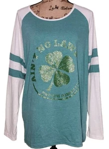 SUNNYME Green Sparkle Shamrock Long Sleeve T-Shirt Women's Size XXL (16) - Picture 1 of 3