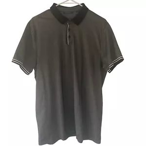 EUC Perry Ellis Polo Shirt Gray Striped Trim Short Sleeve Casual Men's Size L - Picture 1 of 6