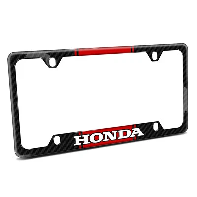 Honda Red Racing Stripe Black Real Carbon Fiber 50 States License Plate Frame - Image 1 of 4