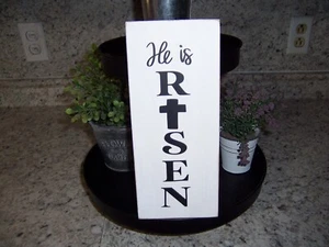 Easter sign  He is Risen  Religious decor Tiered Tray Farmhouse Style - Picture 1 of 2