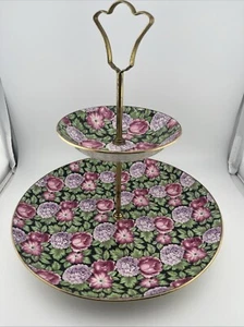 CHINTZ 2 TIER TIDBIT TRAY CAKE STAND RARE FALCON WARE WEATHERBY HYDRANGEA - Picture 1 of 15