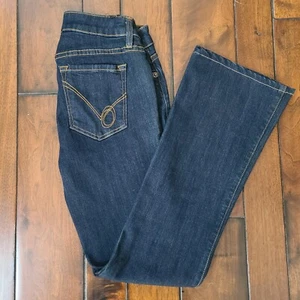 BEBE Bootcut Jeans Carmen Low Rise Stretch Dark Denim Pants Women's 27 - Picture 1 of 12