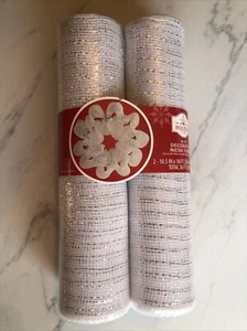 Holiday Time 36 Ft Decorative Mesh Fabric (2-10.5in X 18ft) White & Silver Strip - Picture 1 of 2