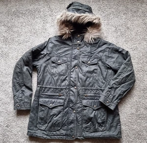 Fatface Wachsjacke wattiert wasserdicht Kapuze Herrington Futter dunkelgrau UK 16 - Bild 1 von 22