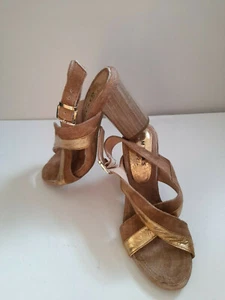 Leather Block Heel Sandals Manas Size 3 EU36 - Picture 1 of 3