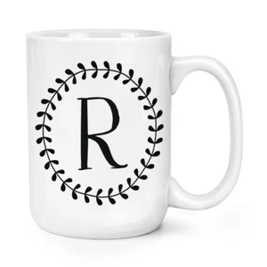 Letter R Floral Wreath Alphabet 15oz Large Mug Cup - Flowers Big - Picture 1 of 1