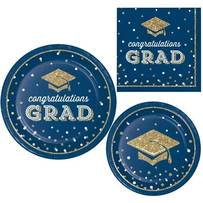 Paquete de suministros para fiesta de graduación para 18 personas | Platos de papel para cena y postre y... Foto 1 de 4
