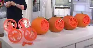 Juego de 4 insertos para tallar calabaza EZ naranja con herramienta de tallado y cuchara para fruta - Imagen 1 de 9