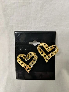 Vintage AVON Hearts Earrings Gold Tone Pierced Posts Border Hearts - Picture 1 of 4