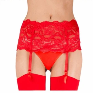Red Wide 6" Lace Suspender Belt with 8 hook fastenings with 3 rows by Silky - Picture 1 of 1