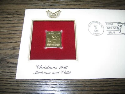 Madonna and Child Christmas 1986 Gold Replica Stamp Golden Cover - Image 1 of 3