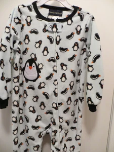  Pyjama Pinguin-Druck Fleece, Fuß mit rutschfesten Füßen Neu mit Etikett 4T - Bild 1 von 2
