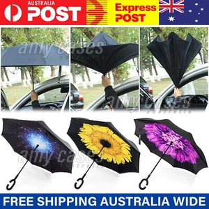 Umbrella C-handle Reverse-Design Windproof Double Layer Upside Down Inverted MEL - Picture 1 of 15